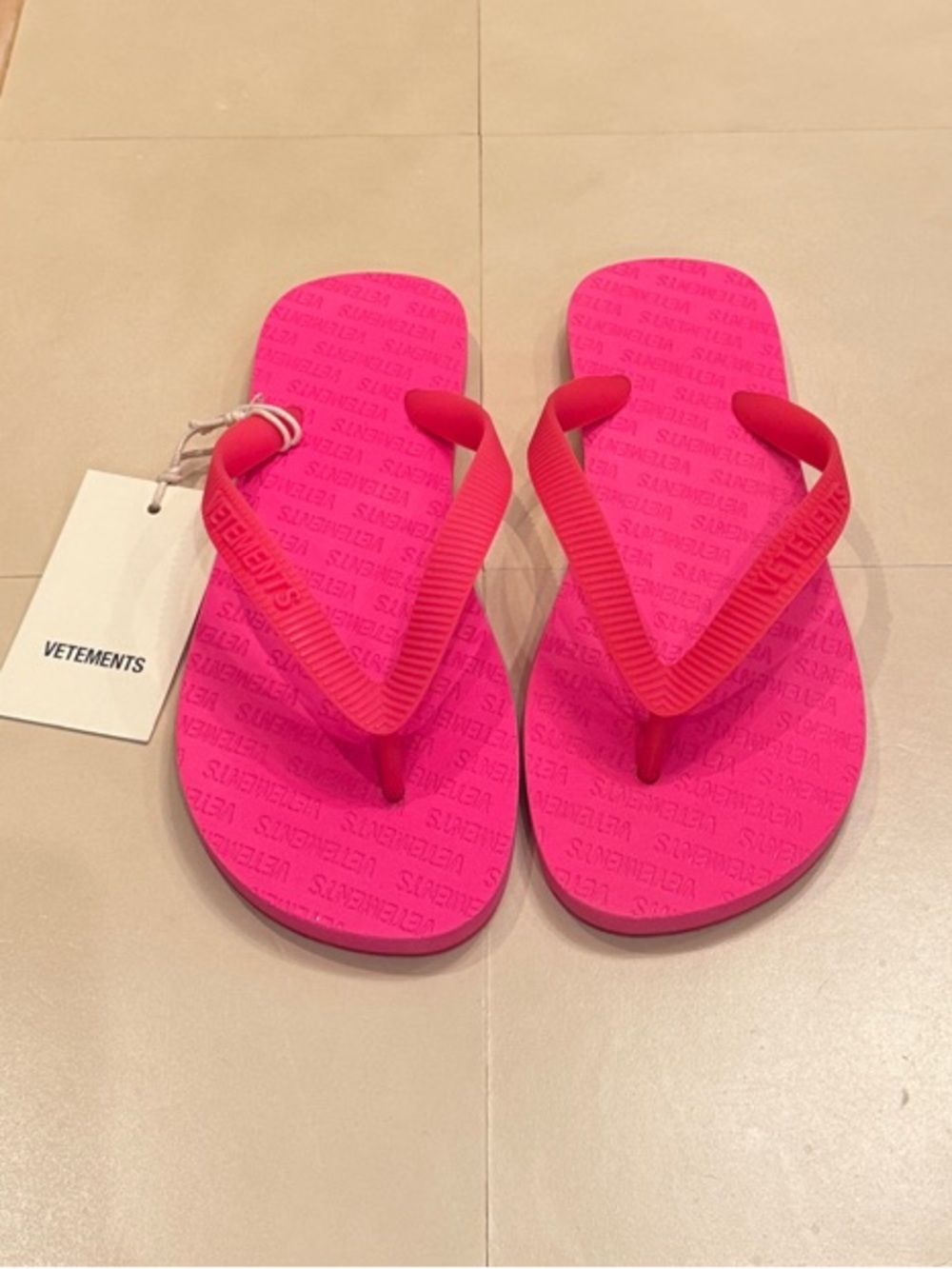 Vetements Hot Pink Logo Flip Flop Sandals
